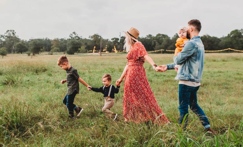 Young family in a field